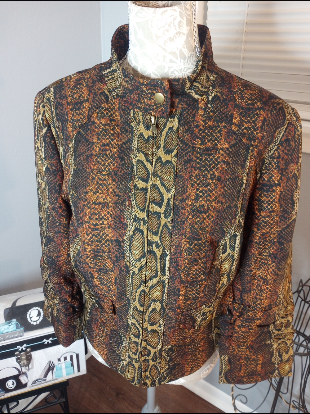 Women’s Snake-Print Jacket in Brown and Tan
